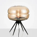 Modern Glass Table Lamp  Amber Shade, Tripod Base, Warm Light Accent Lamp - Image 5