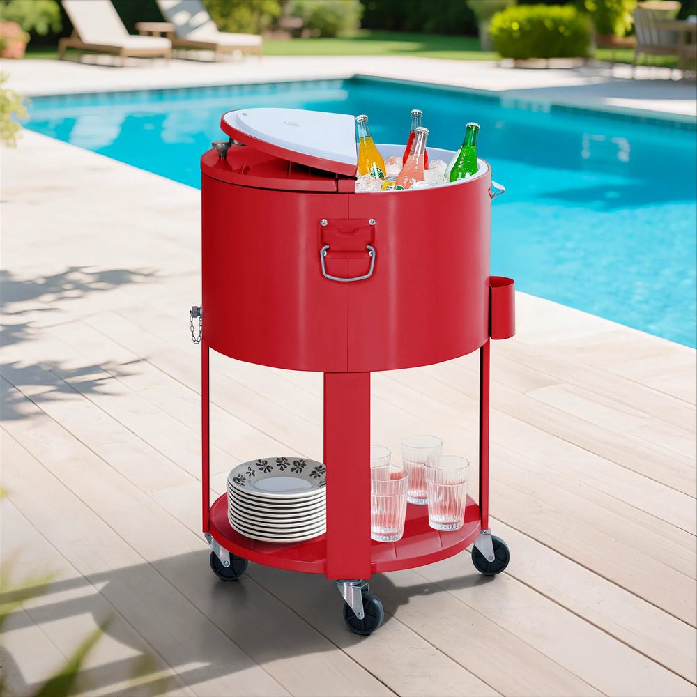 SUNJOY 60 Quart Patio Rooling Cooler Cart with Bottle Opener