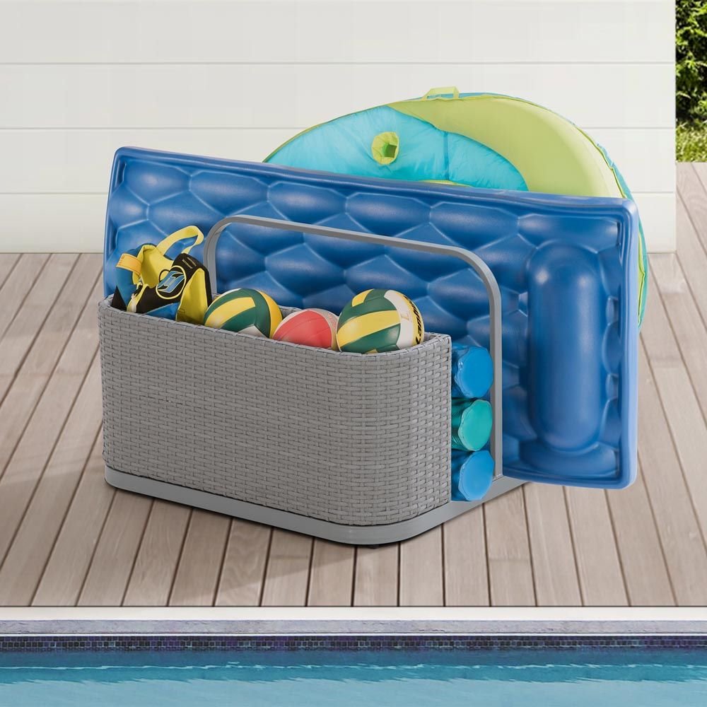 SUNJOY 35 Inch Rust-proof Wicker Pool Float Storage Rack for Floaties - Gray