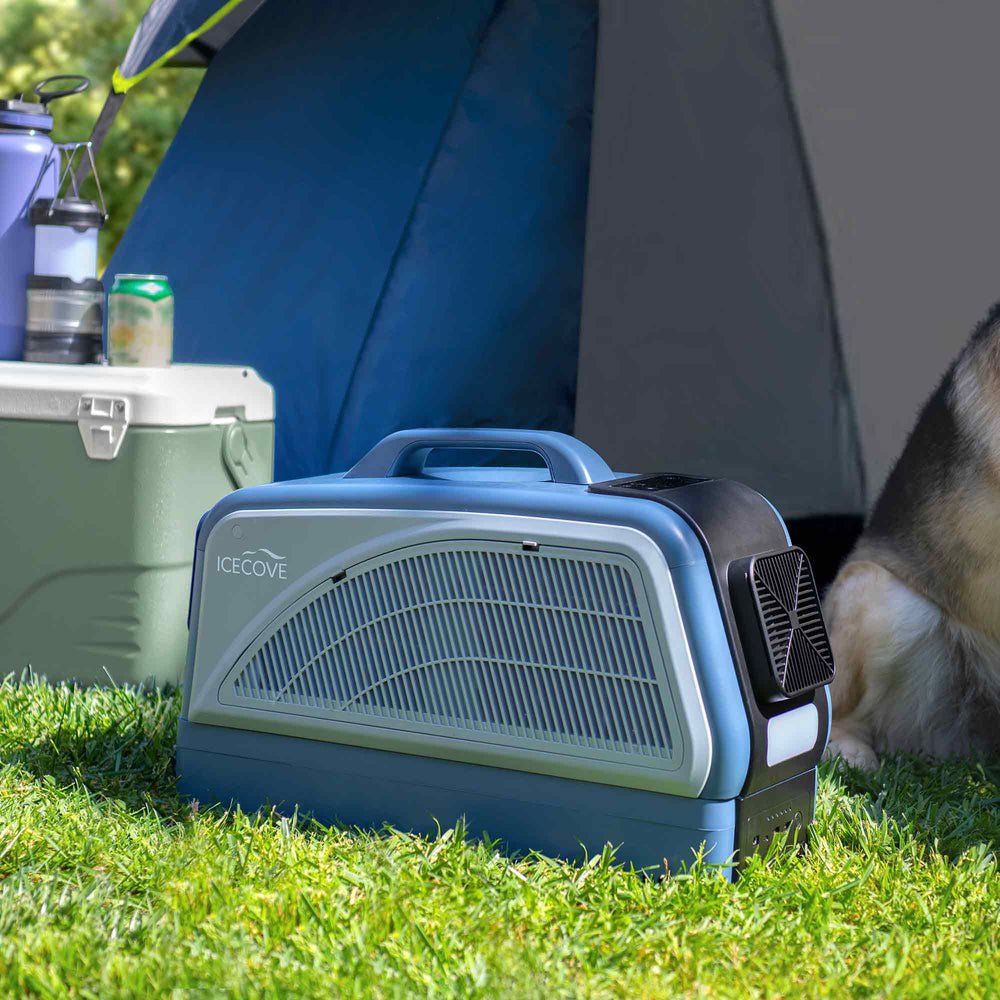SUNJOY IceCove Portable Air Conditioner with Power Bank and Solar Panel for Outdoor Tents and Indoors - Blue