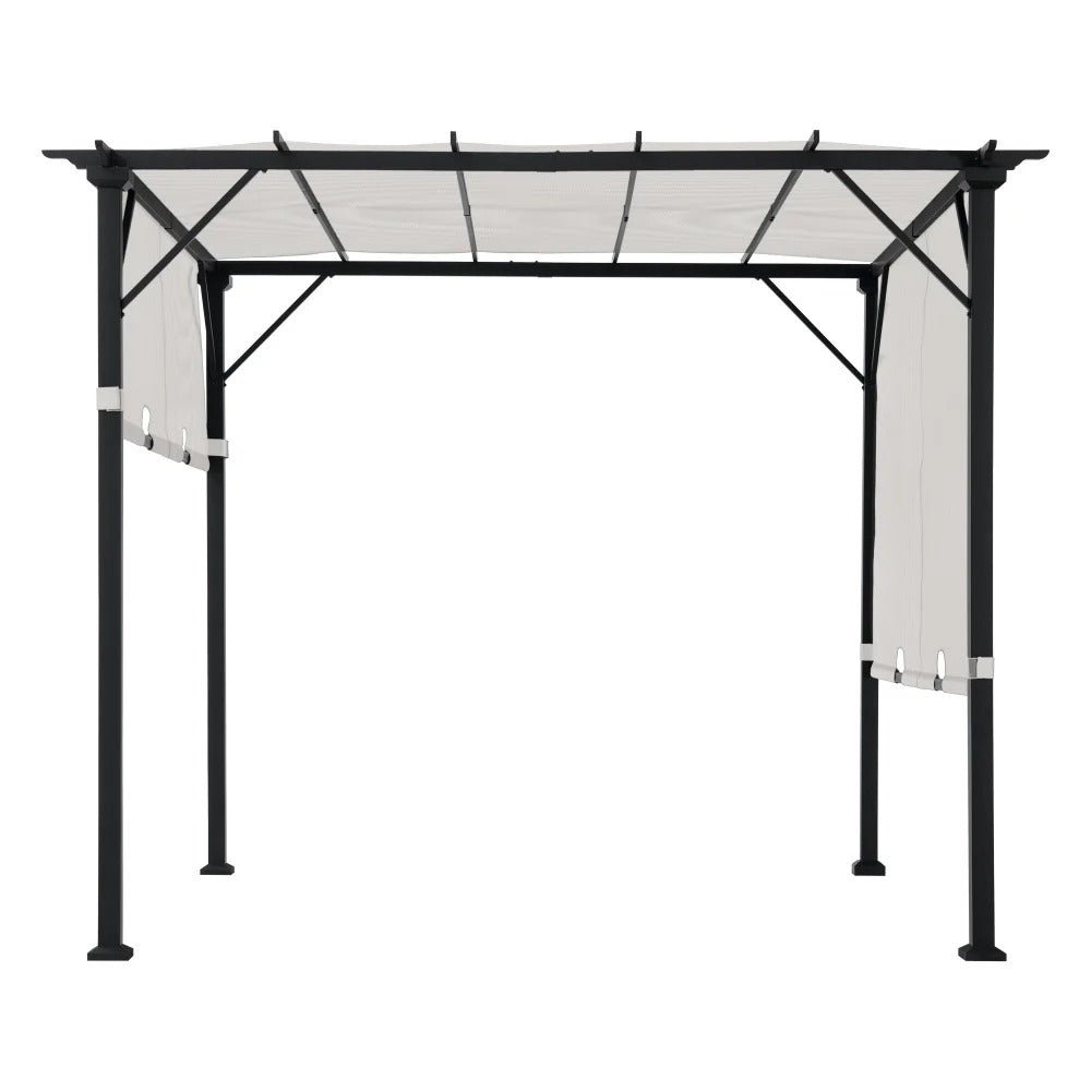 SUNJOY 9x9 Matte Black Steel Frame Pergola with Adjustable Canopy Roof - Light Gray - Image 4
