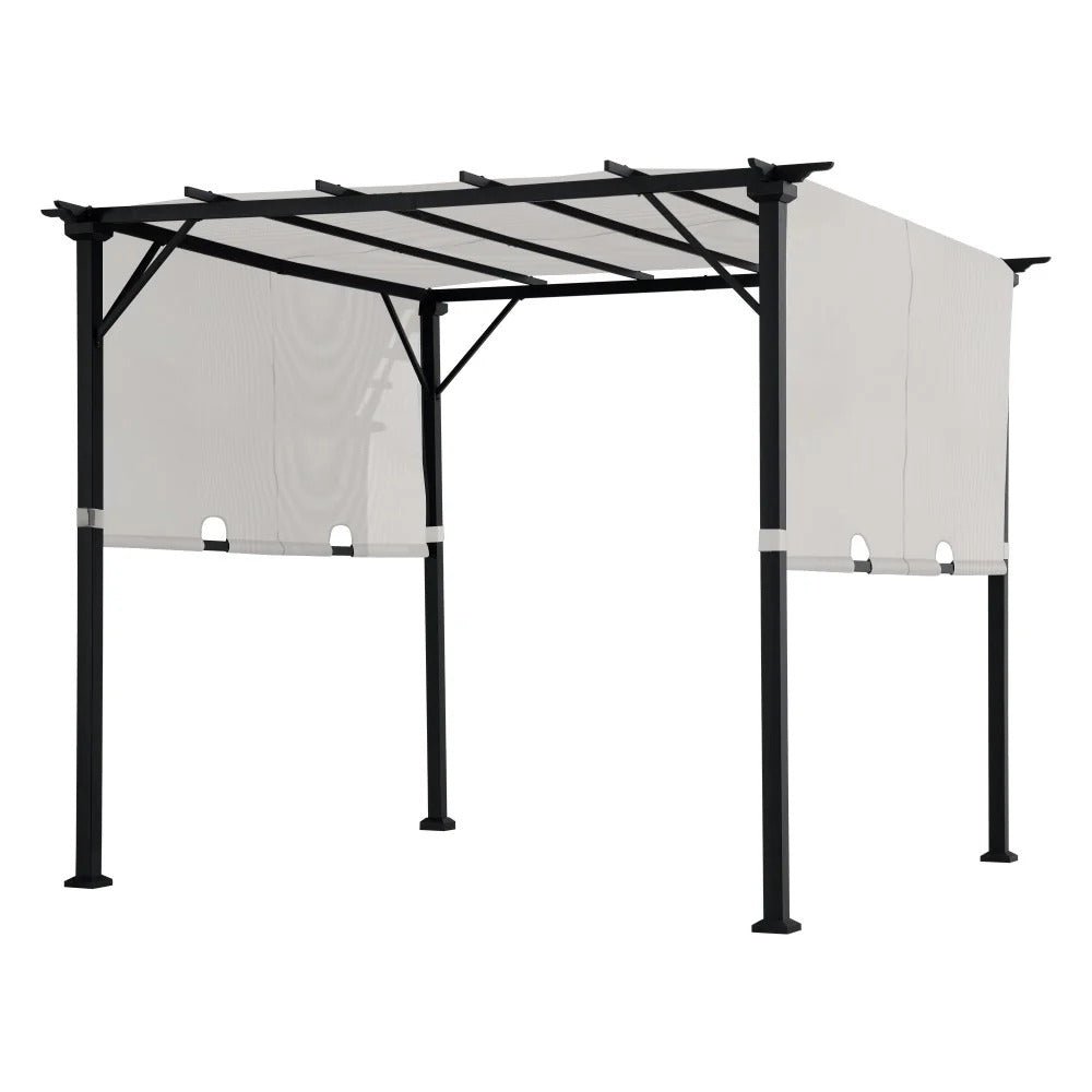 SUNJOY 9x9 Matte Black Steel Frame Pergola with Adjustable Canopy Roof - Light Gray - Image 5