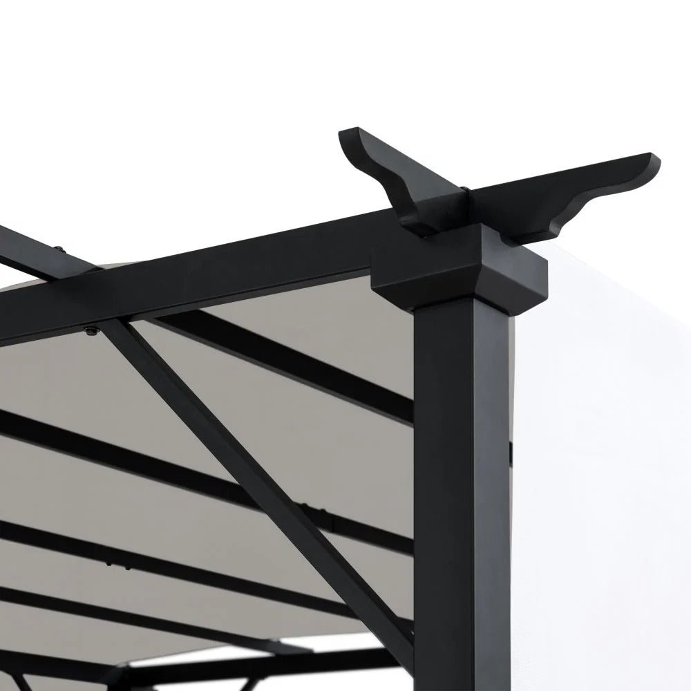 SUNJOY 9x9 Matte Black Steel Frame Pergola with Adjustable Canopy Roof - Light Gray - Image 6
