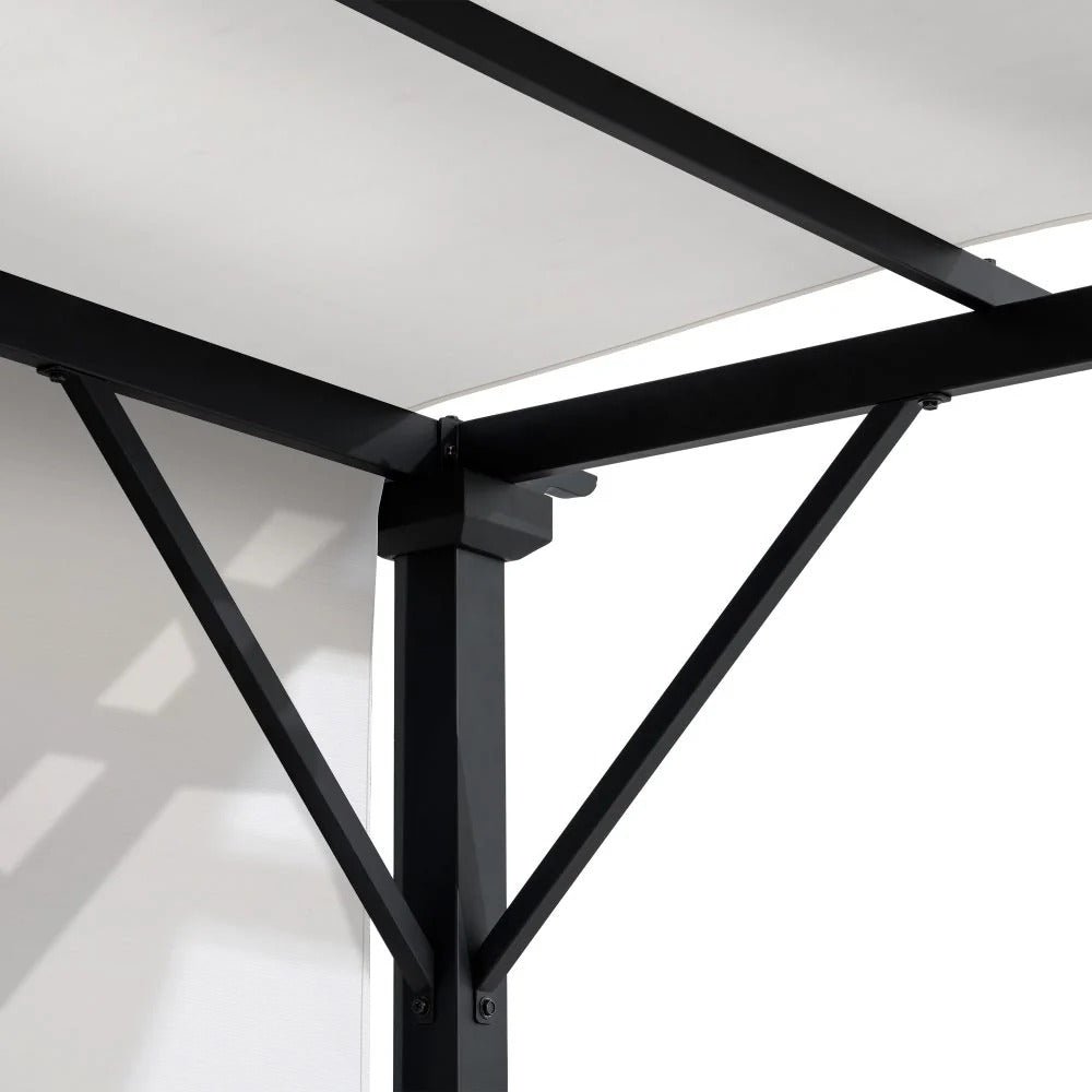 SUNJOY 9x9 Matte Black Steel Frame Pergola with Adjustable Canopy Roof - Light Gray - Image 7